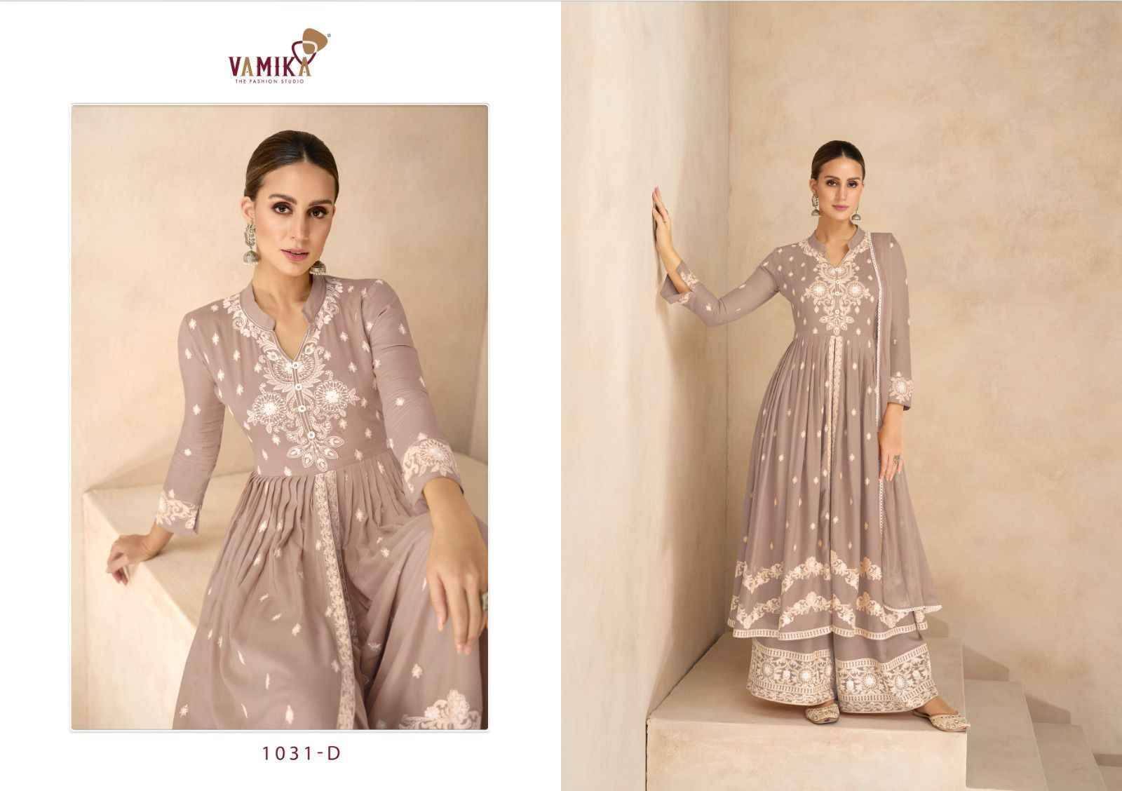 Lakhnavi Vol-6 Gold By Vamika 1031-A To 1031-E Series Beautiful Stylish Sharara Suits Fancy Colorful Casual Wear & Ethnic Wear & Ready To Wear Pure Rayon Printed Dresses At Wholesale Price