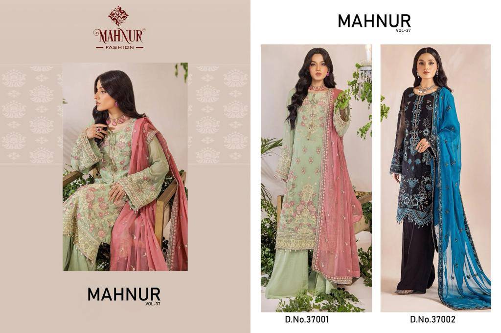 Mahnur Vol-37 By Mahnur Fashion 37001 To 37002 Series Beautiful Pakistani Suits Colorful Stylish Fancy Casual Wear & Ethnic Wear Faux Georgette Dresses At Wholesale Price