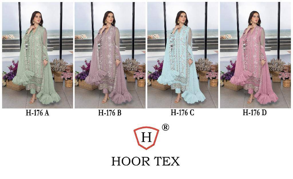 Hoor Tex Hit Design H-176 Colours By Hoor Tex H-176-A To H-176-D Series Designer Festive Pakistani Suits Collection Beautiful Stylish Fancy Colorful Party Wear & Occasional Wear Heavy Georgette Embroidered Dresses At Wholesale Price