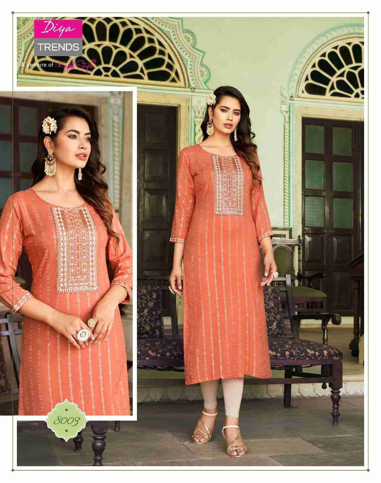 Victoriya Vol-8 By Diya Trends 8001 To 8010 Series Designer Festive Suits Collection Beautiful Stylish Fancy Colorful Party Wear & Occasional Wear Rayon Print Kurtis At Wholesale Price