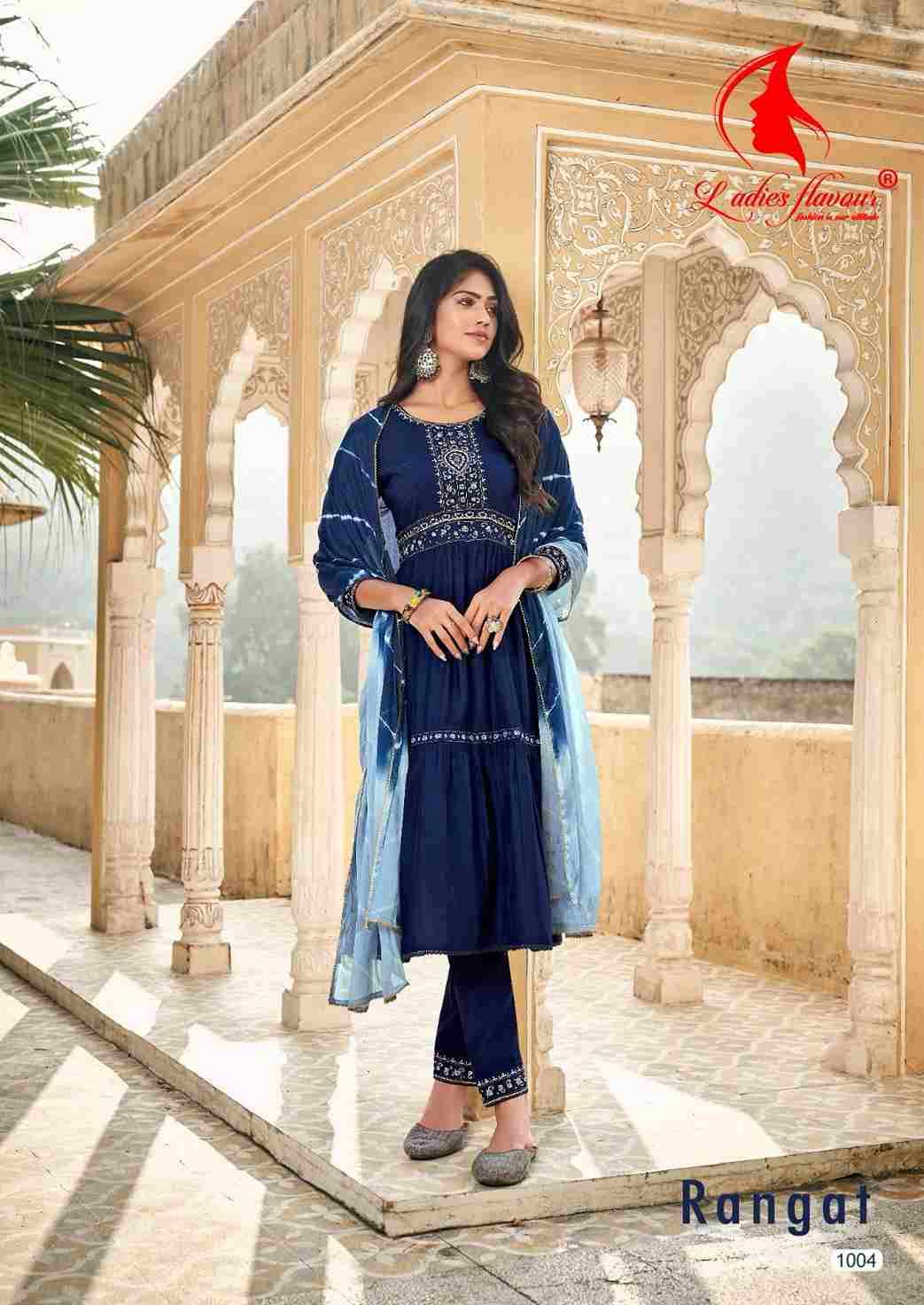 Rangat By Ladies Flavour 1001 To 1004 Series Beautiful Stylish Festive Suits Fancy Colorful Casual Wear & Ethnic Wear & Ready To Wear Viscose Chanderi Print Dresses At Wholesale Price