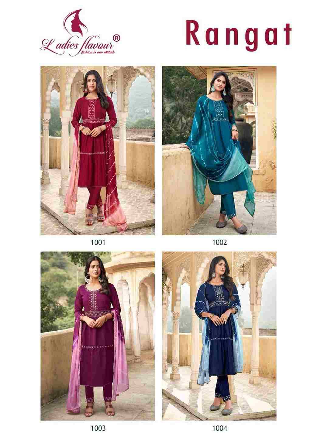 Rangat By Ladies Flavour 1001 To 1004 Series Beautiful Stylish Festive Suits Fancy Colorful Casual Wear & Ethnic Wear & Ready To Wear Viscose Chanderi Print Dresses At Wholesale Price