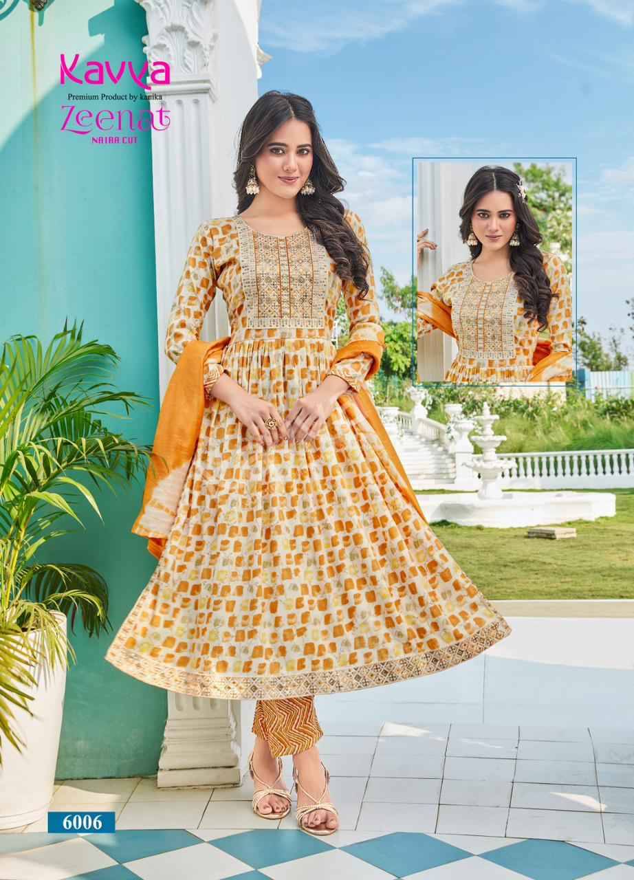 Zeenat Vol-6 By Kavya 6001 To 6010 Series Beautiful Stylish Festive Suits Fancy Colorful Casual Wear & Ethnic Wear & Ready To Wear Capsule Print Dresses At Wholesale Price