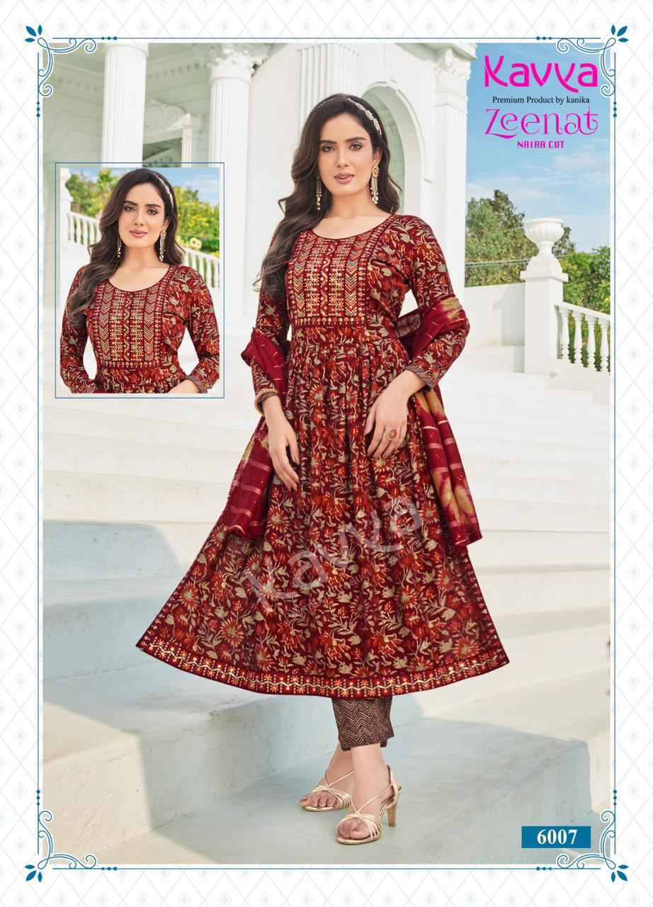 Zeenat Vol-6 By Kavya 6001 To 6010 Series Beautiful Stylish Festive Suits Fancy Colorful Casual Wear & Ethnic Wear & Ready To Wear Capsule Print Dresses At Wholesale Price