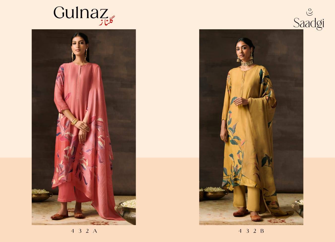 Gulnaz By Saadgi 432-A To 432-B Series Beautiful Stylish Festive Suits Fancy Colorful Casual Wear & Ethnic Wear & Ready To Wear Cotton Silk With Embroidery Dresses At Wholesale Price