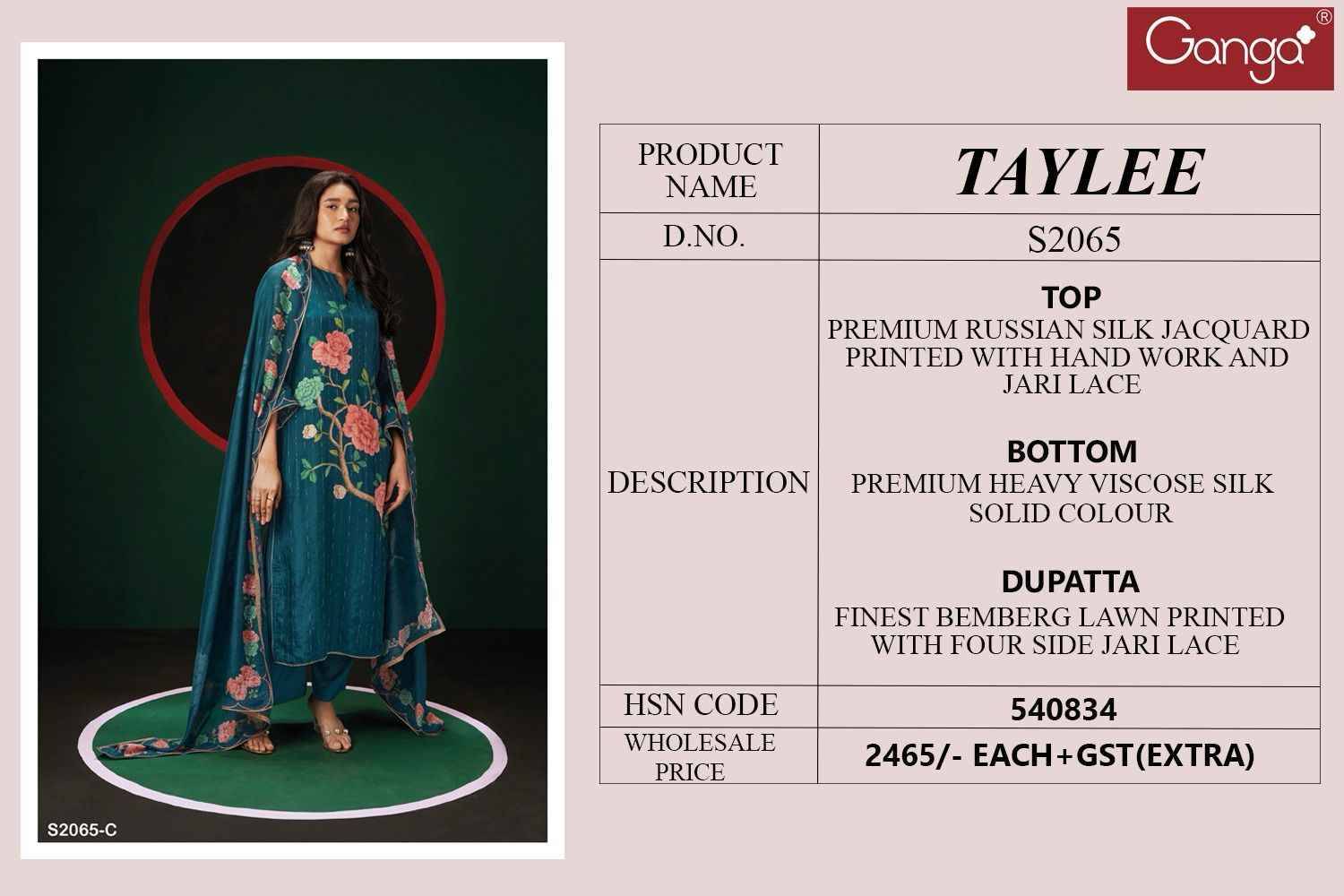 Taylee-2065 By Ganga Fashion 2065-A To 2065-D Series Beautiful Festive Suits Colorful Stylish Fancy Casual Wear & Ethnic Wear Silk Jacquard Dresses At Wholesale Price