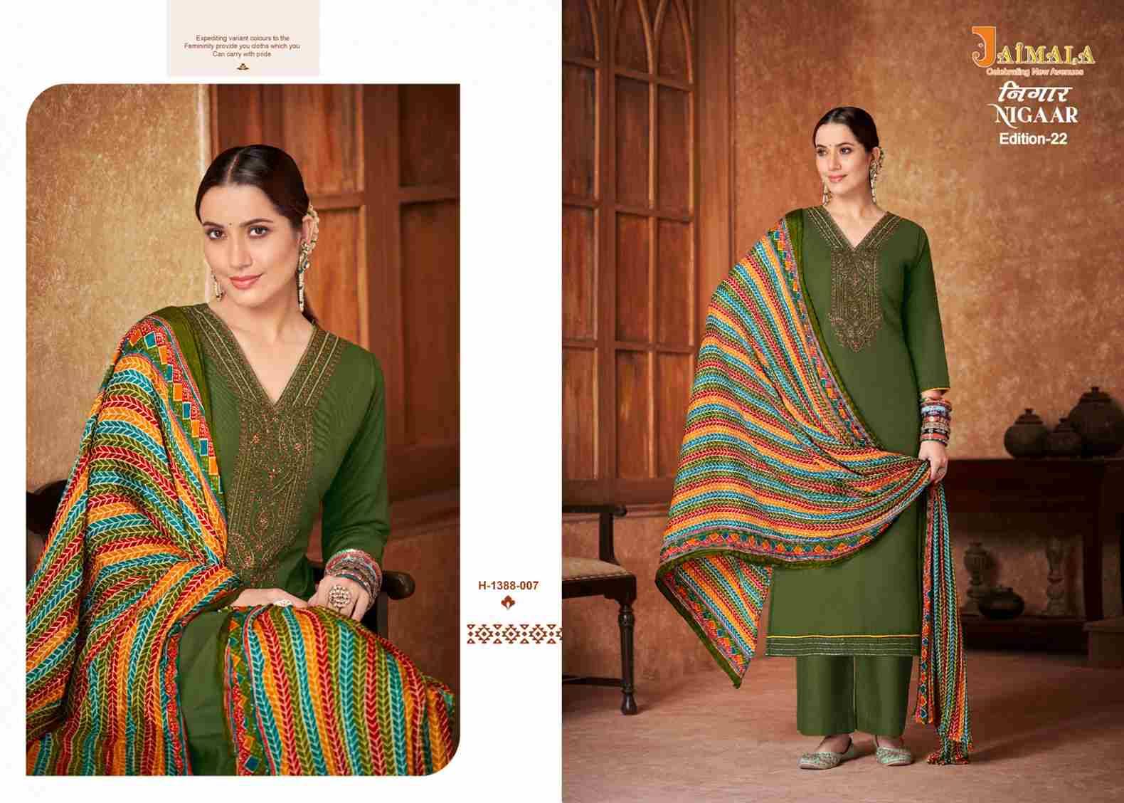 Nigaar Vol-22 By Jaimala 1388-001 To 1388-008 Series Beautiful Festive Suits Colorful Stylish Fancy Casual Wear & Ethnic Wear Pure Rayon Slub With Work Dresses At Wholesale Price