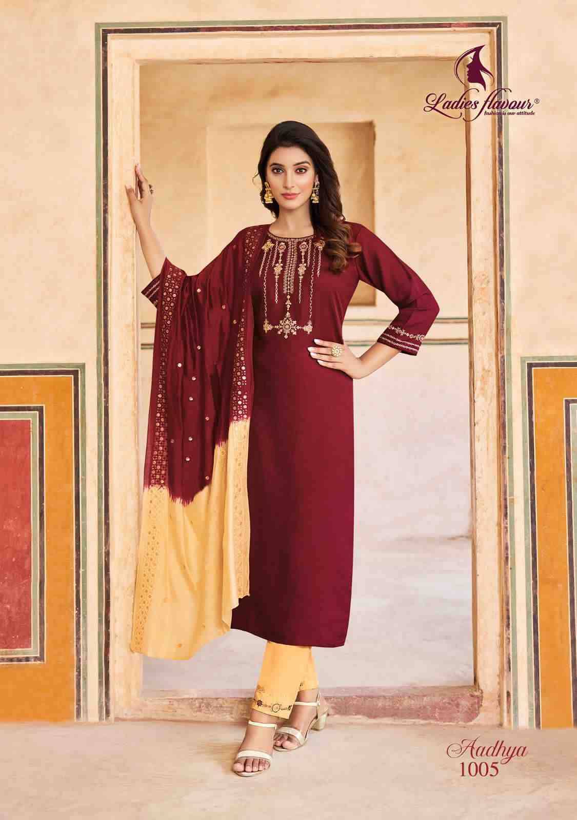 Aadhya By Ladies Flavour 1001 To 1006 Series Beautiful Festive Suits Colorful Stylish Fancy Casual Wear & Ethnic Wear Heavy Chinnon Embroidered Dresses At Wholesale Price