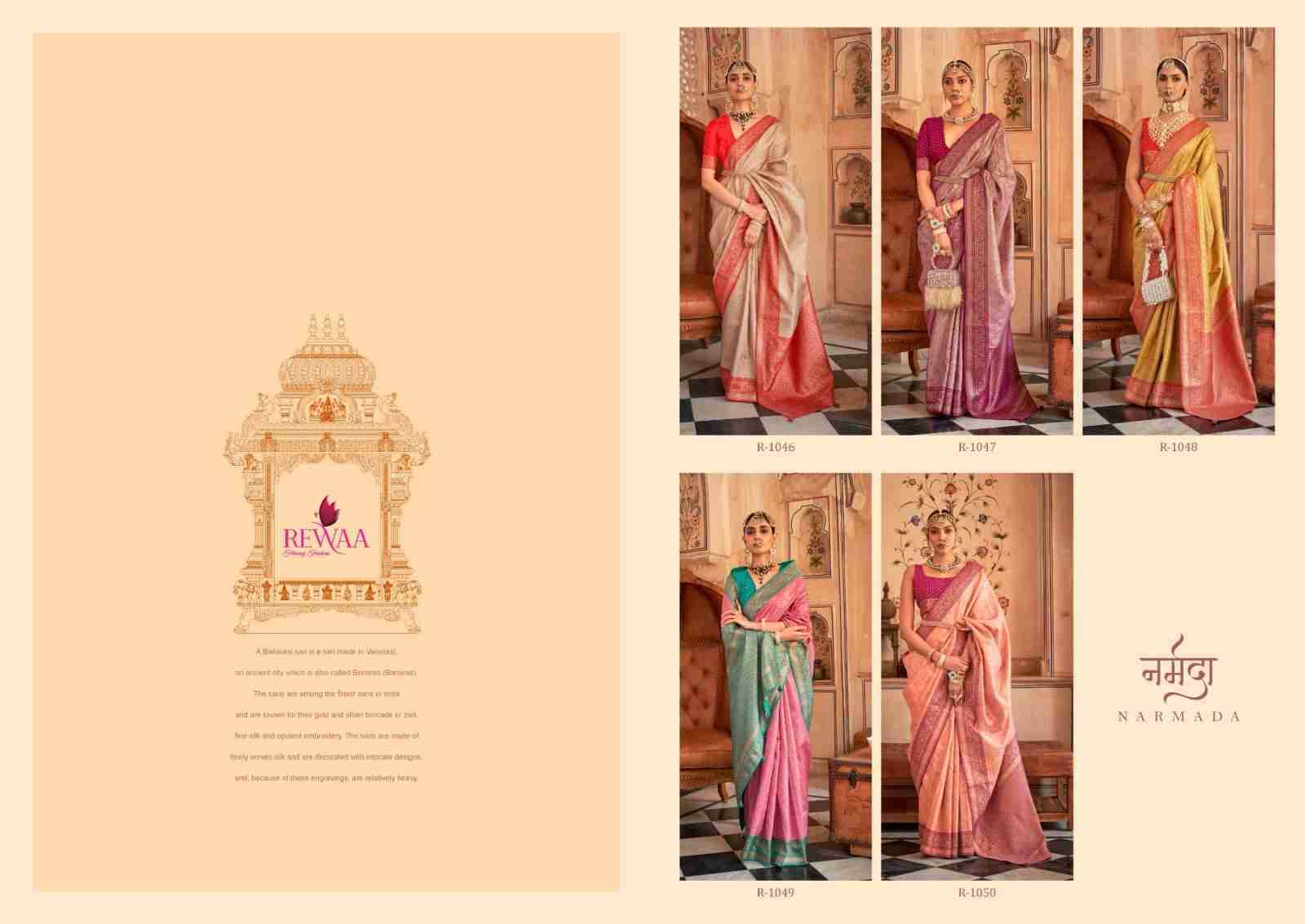 Narmada By Rewaa 1046 To 1050 Series Indian Traditional Wear Collection Beautiful Stylish Fancy Colorful Party Wear & Occasional Wear Pure Banarasi Silk Sarees At Wholesale Price