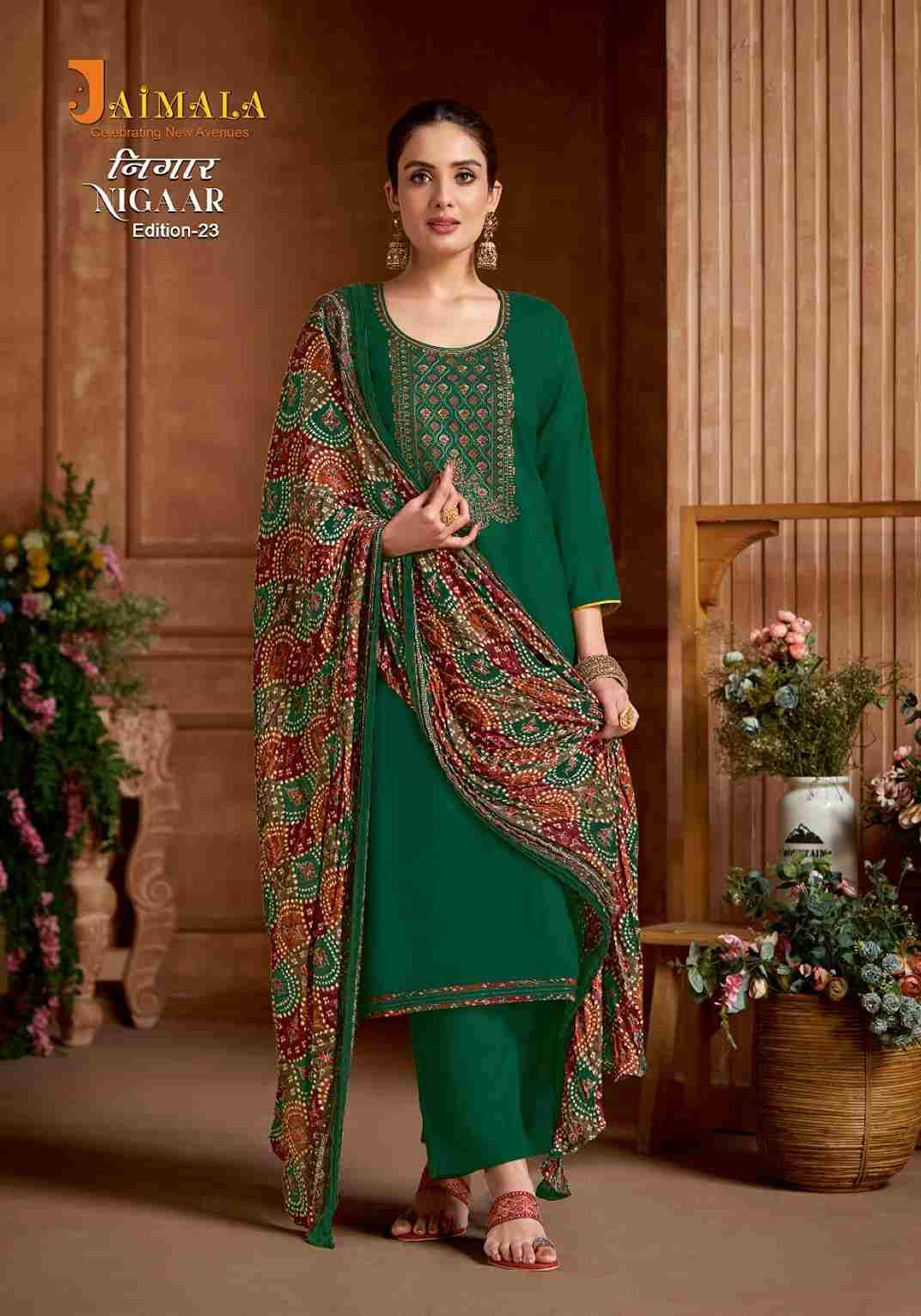 Nigaar Vol-23 By Jaimala 1438-001 To 1438-008 Series Beautiful Festive Suits Colorful Stylish Fancy Casual Wear & Ethnic Wear Pure Rayon Slub With Work Dresses At Wholesale Price