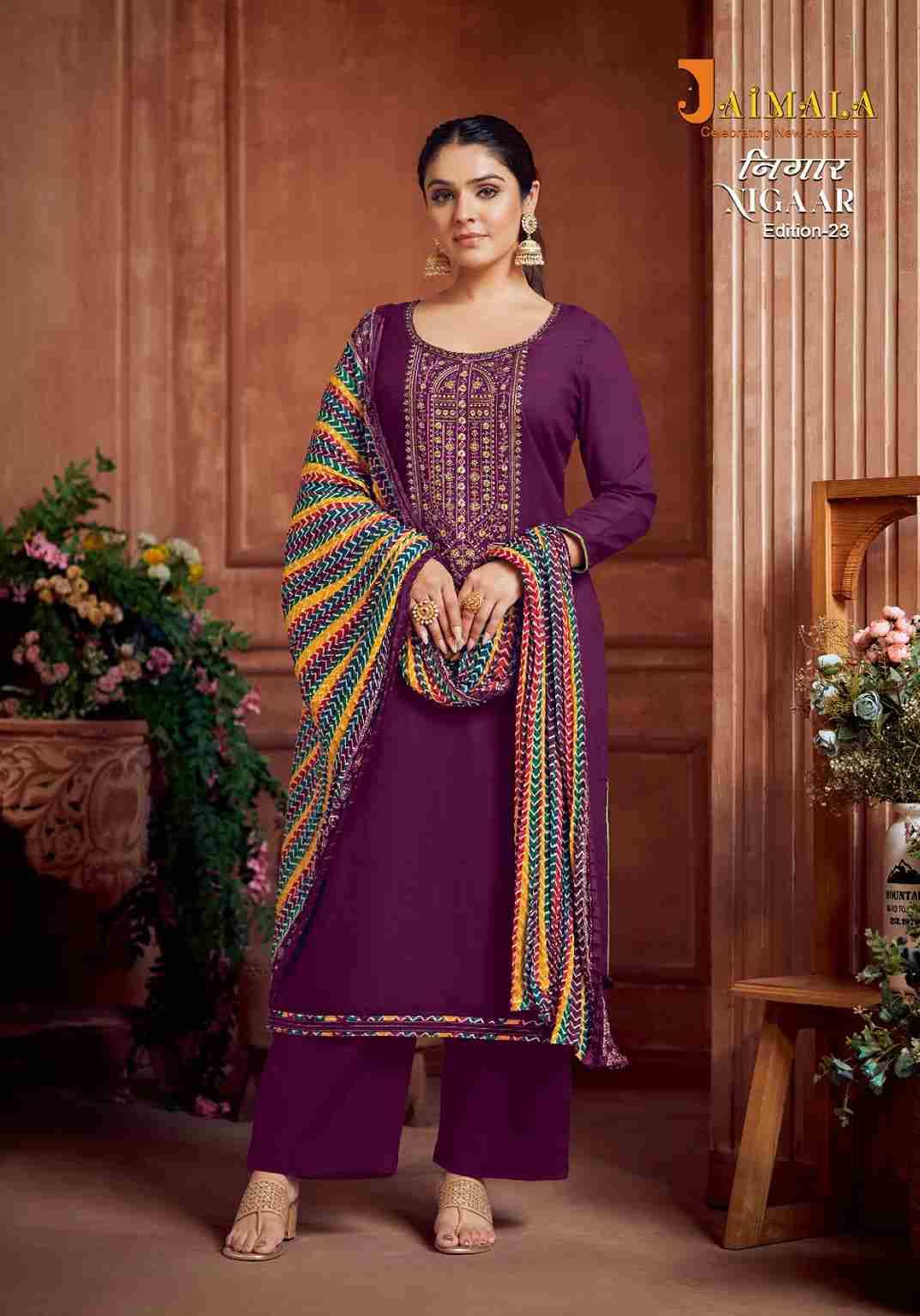 Nigaar Vol-23 By Jaimala 1438-001 To 1438-008 Series Beautiful Festive Suits Colorful Stylish Fancy Casual Wear & Ethnic Wear Pure Rayon Slub With Work Dresses At Wholesale Price