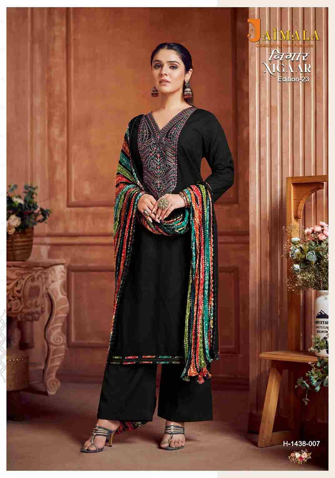 Nigaar Vol-23 By Jaimala 1438-001 To 1438-008 Series Beautiful Festive Suits Colorful Stylish Fancy Casual Wear & Ethnic Wear Pure Rayon Slub With Work Dresses At Wholesale Price