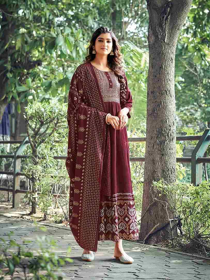 Avantika By Rare Lily 1001 To 1008 Series Beautiful Stylish Fancy Colorful Casual Wear & Ethnic Wear Rayon Foil Gowns With Dupatta At Wholesale Price