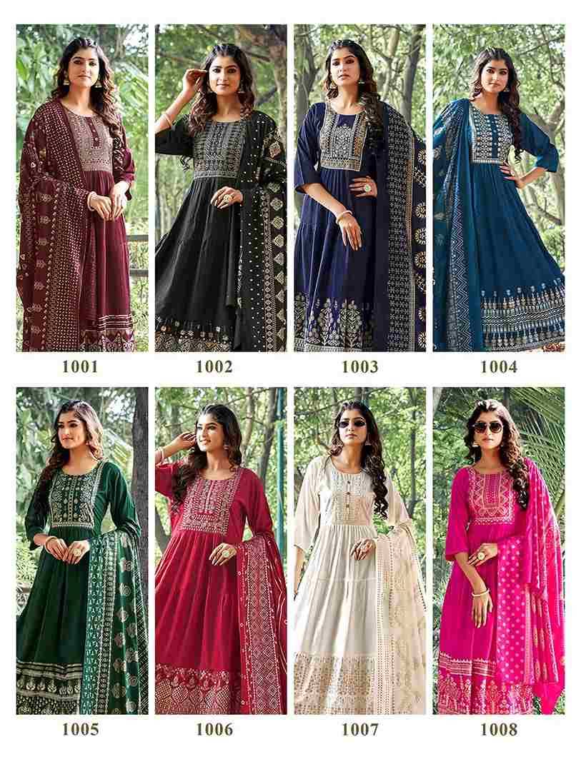 Avantika By Rare Lily 1001 To 1008 Series Beautiful Stylish Fancy Colorful Casual Wear & Ethnic Wear Rayon Foil Gowns With Dupatta At Wholesale Price