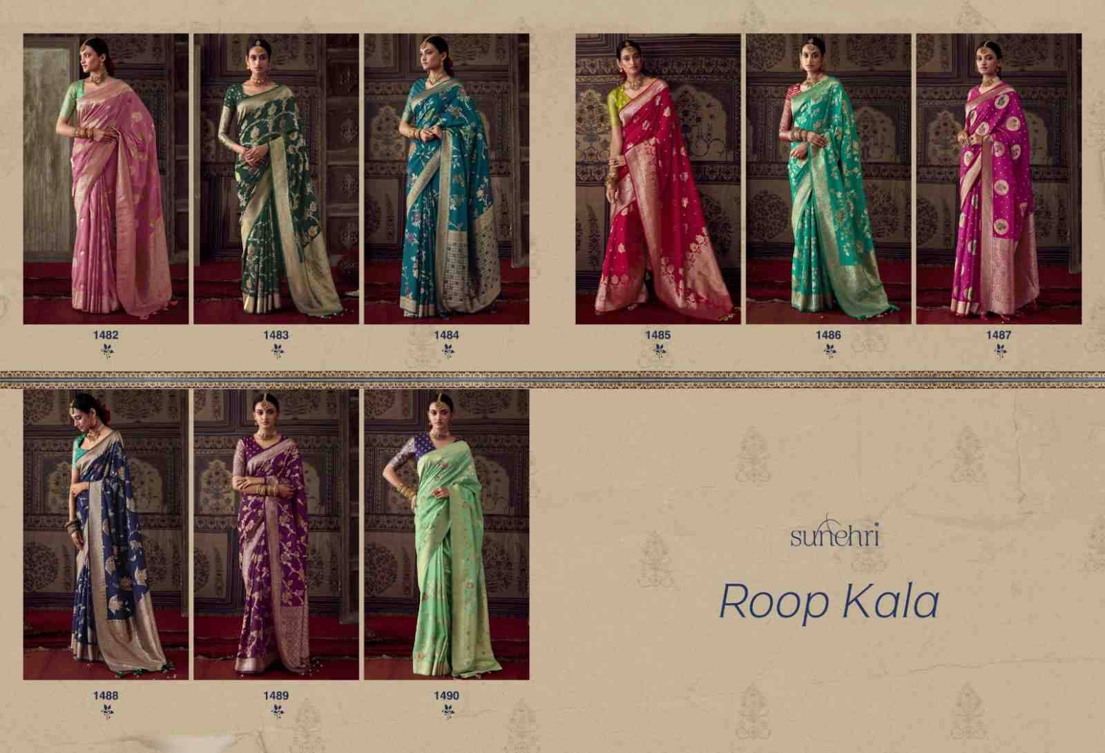 Roop Kala By Kimora Fashion 1482 To 1490 Series Indian Traditional Wear Collection Beautiful Stylish Fancy Colorful Party Wear & Occasional Wear Banarasi Crepe Sarees At Wholesale Price