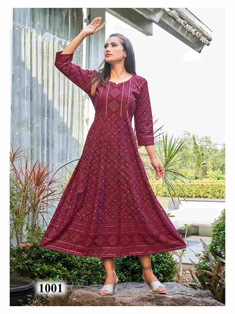 Namrata By Rangjyot Fashion 1001 To 1010 Series Beautiful Stylish Fancy Colorful Casual Wear & Ethnic Wear Pure Rayon Print Gowns At Wholesale Price