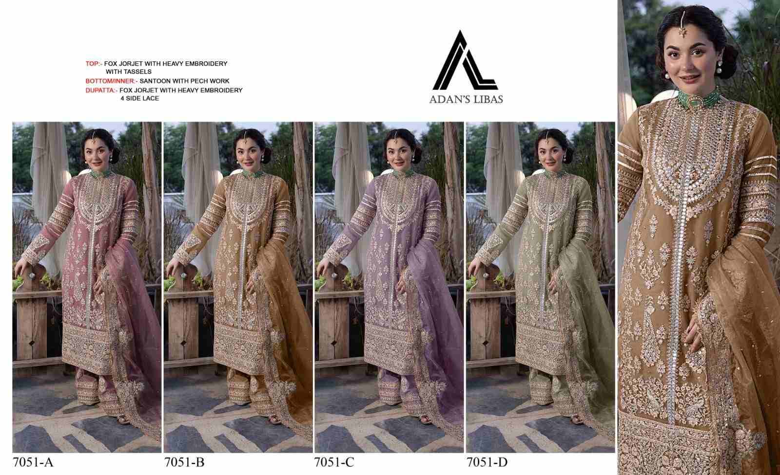 Adans Libas 7051 Colours By Adans Libas 7051-A To 7051-D Series Beautiful Pakistani Suits Colorful Stylish Fancy Casual Wear & Ethnic Wear Faux Georgette Embroidered Dresses At Wholesale Price