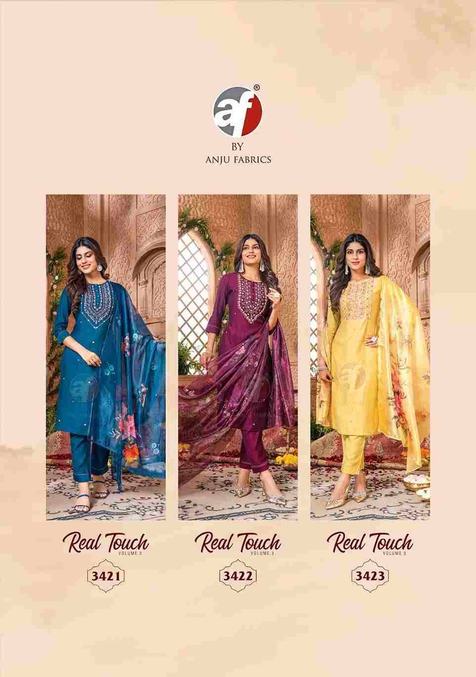 Real Touch Vol-3 By Anju Fabrics 3421 To 3426 Series Beautiful Festive Suits Colorful Stylish Fancy Casual Wear & Ethnic Wear Viscose Digital Print Dresses At Wholesale Price