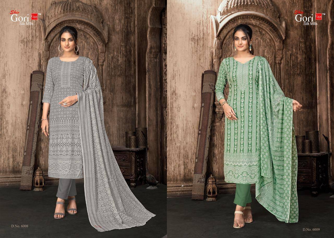 Son Pari Vol-6 By Shiv Gori Silk Mills 6001 To 6010 Series Beautiful Festive Suits Colorful Stylish Fancy Casual Wear & Ethnic Wear Rayon Print Dresses At Wholesale Price
