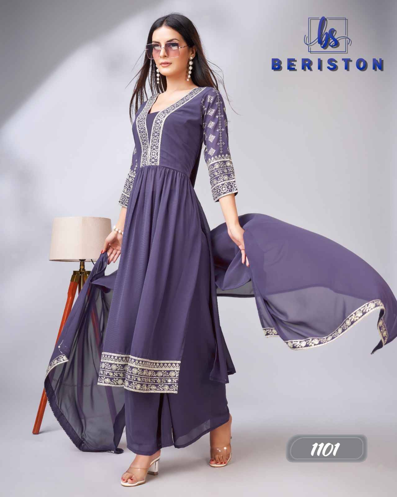 Bs Vol-11 By Beriston 1101 To 1105 Series Beautiful Sharara Suits Colorful Stylish Fancy Casual Wear & Ethnic Wear Georgette Embroidered Dresses At Wholesale Price