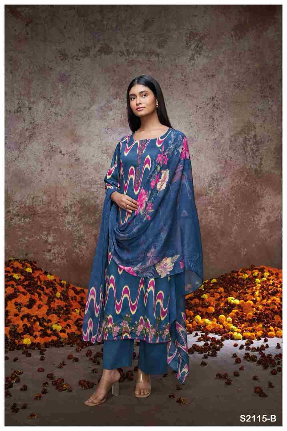 Sallie-2115 By Ganga Fashion 2115-A To 2115-D Series Beautiful Festive Suits Colorful Stylish Fancy Casual Wear & Ethnic Wear Cotton Silk Dresses At Wholesale Price