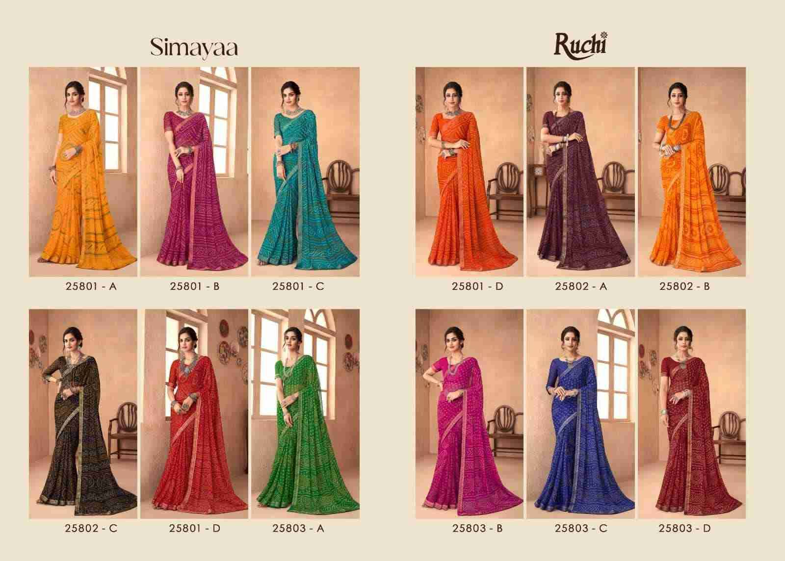 Simayaa Vol-18 By Ruchi Sarees 25801-A To 25803-D Series Indian Traditional Wear Collection Beautiful Stylish Fancy Colorful Party Wear & Occasional Wear Chiffon Sarees At Wholesale Price