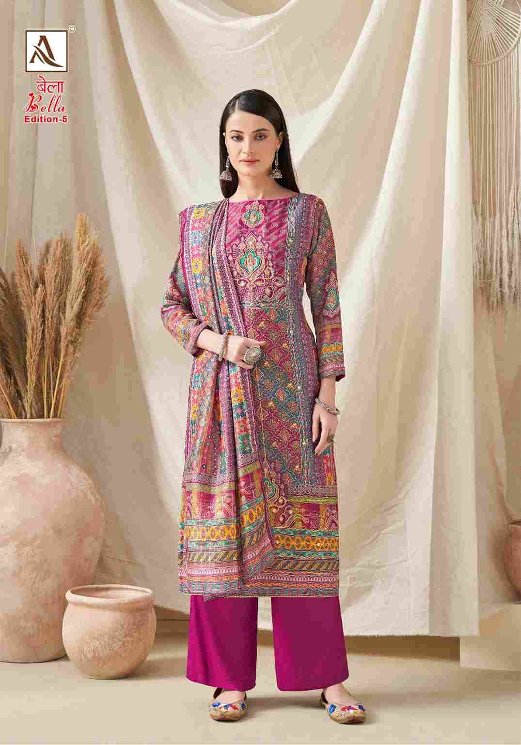 Bella Vol-5 By Alok Suit 1422-001 To 1422-005 Series Beautiful Festive Suits Colorful Stylish Fancy Casual Wear & Ethnic Wear Pure Muslin Print With Work Dresses At Wholesale Price