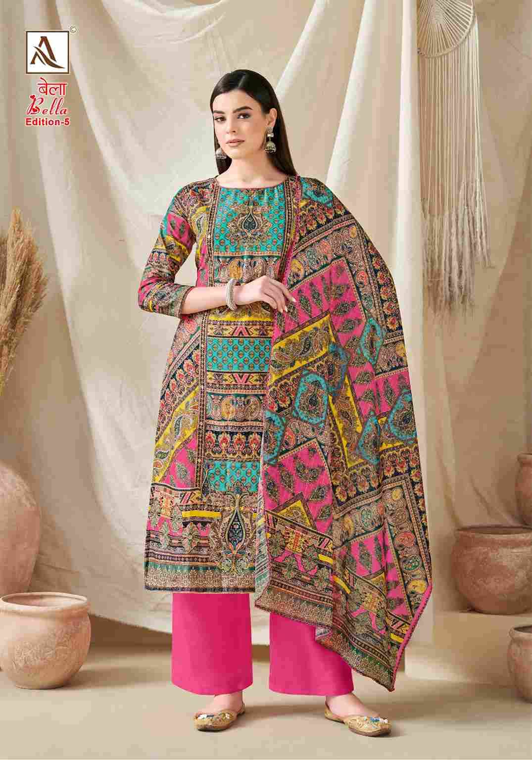 Bella Vol-5 By Alok Suit 1422-001 To 1422-005 Series Beautiful Festive Suits Colorful Stylish Fancy Casual Wear & Ethnic Wear Pure Muslin Print With Work Dresses At Wholesale Price
