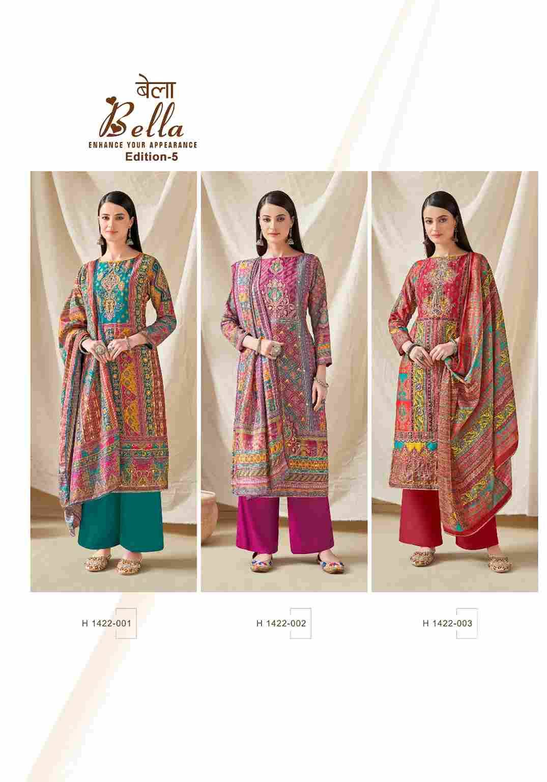 Bella Vol-5 By Alok Suit 1422-001 To 1422-005 Series Beautiful Festive Suits Colorful Stylish Fancy Casual Wear & Ethnic Wear Pure Muslin Print With Work Dresses At Wholesale Price