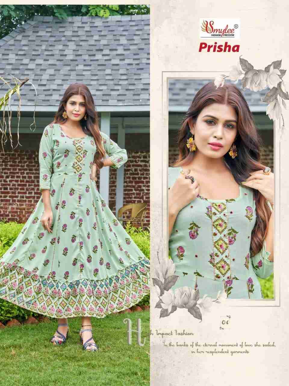 Prisha By Smylee 01 To 08 Series Designer Stylish Fancy Colorful Beautiful Party Wear & Ethnic Wear Collection Rayon Print Gowns At Wholesale Price