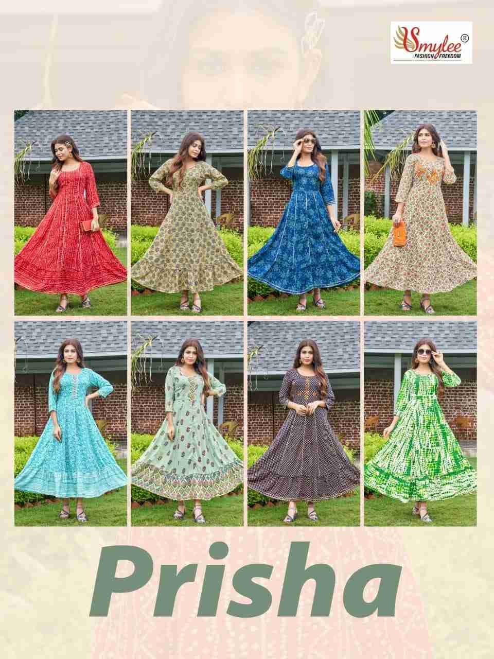 Prisha By Smylee 01 To 08 Series Designer Stylish Fancy Colorful Beautiful Party Wear & Ethnic Wear Collection Rayon Print Gowns At Wholesale Price