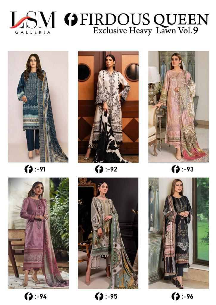 Firdous Queen Vol-9 By Lsm 91 To 96 Series Beautiful Stylish Festive Suits Fancy Colorful Casual Wear & Ethnic Wear & Ready To Wear Pure Lawn Print Dresses At Wholesale Price