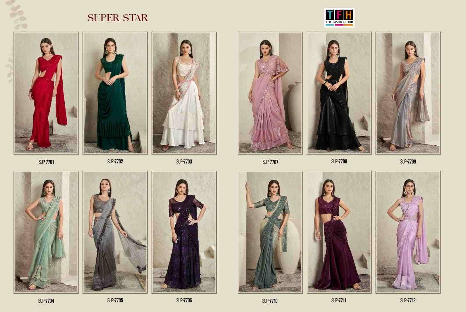 Super Star Vol-2 By Tfh 7701 To 7712 Series Indian Traditional Wear Collection Beautiful Stylish Fancy Colorful Party Wear & Occasional Wear Fancy Sarees At Wholesale Price