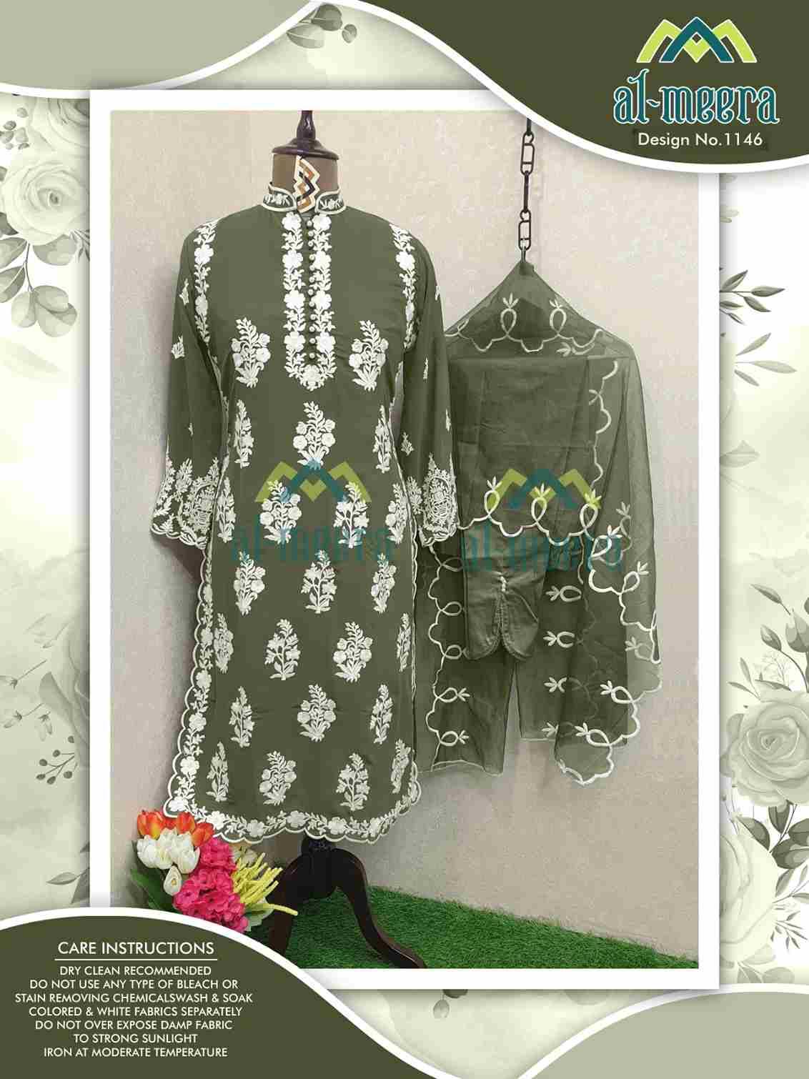 Al-Meera Hit Design 1146 Colours Vol-3 By Al-Meera 1146-H To 1146-K Series Beautiful Pakistani Suits Colorful Stylish Fancy Casual Wear & Ethnic Wear Faux Georgette Embroidered Dresses At Wholesale Price