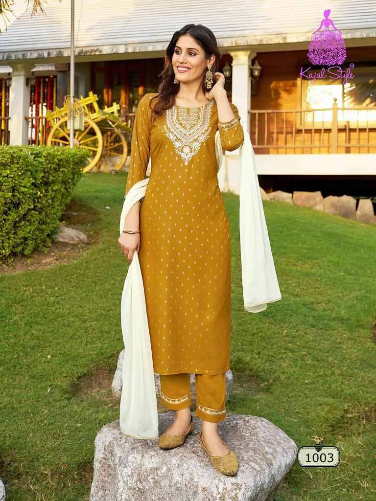 Rangrez By Kajal Style 1001 To 1004 Series Beautiful Festive Suits Colorful Stylish Fancy Casual Wear & Ethnic Wear Rayon Foil Dresses At Wholesale Price
