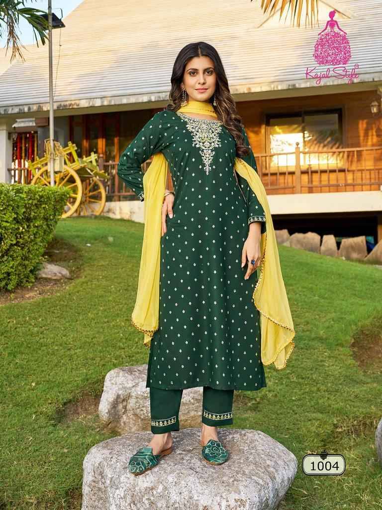 Rangrez By Kajal Style 1001 To 1004 Series Beautiful Festive Suits Colorful Stylish Fancy Casual Wear & Ethnic Wear Rayon Foil Dresses At Wholesale Price