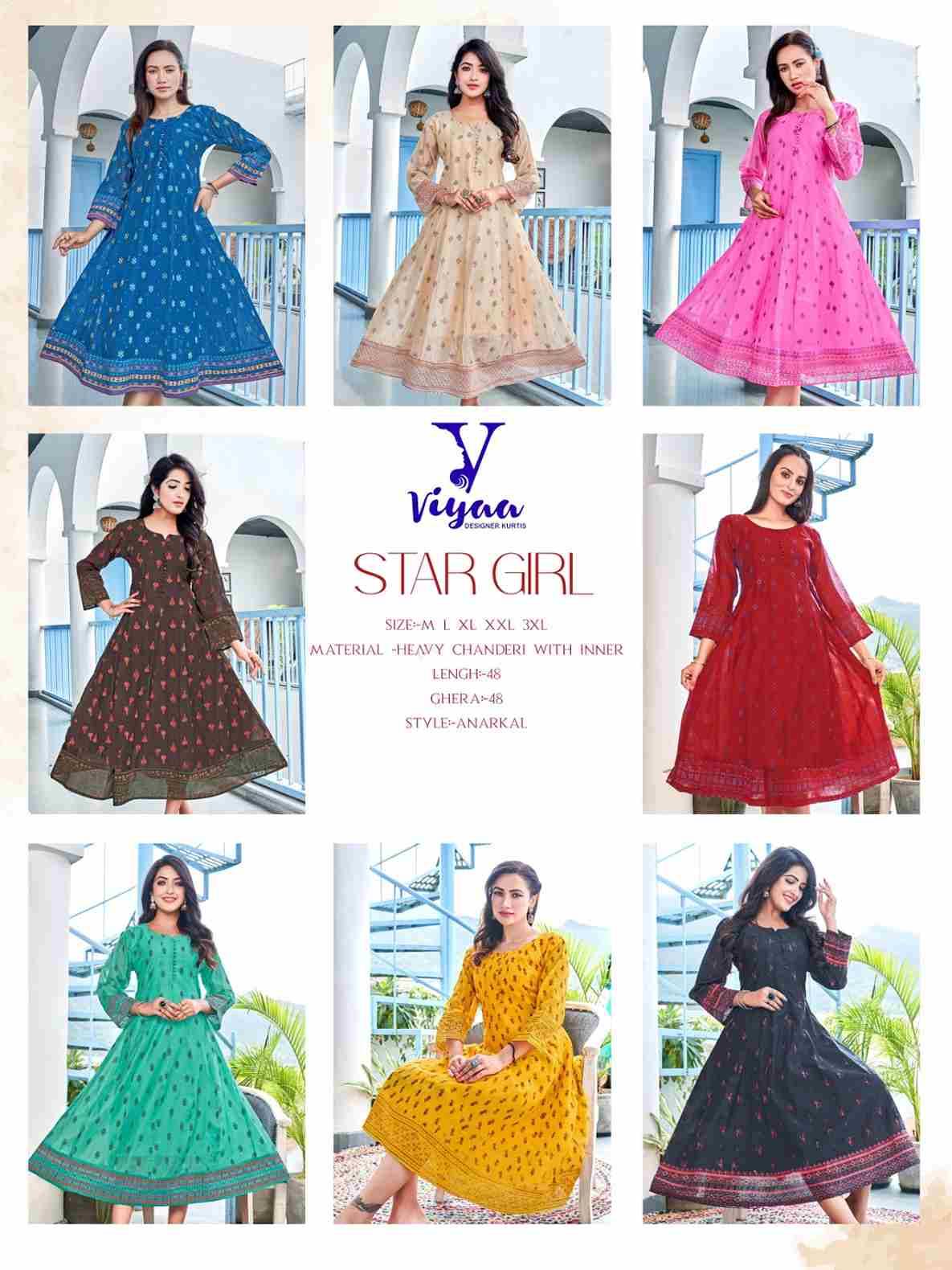 Star Girl By Viyaa Designer 101 To 108 Series Beautiful Stylish Fancy Colorful Casual Wear & Ethnic Wear Pure Modal Chanderi Gowns At Wholesale Price