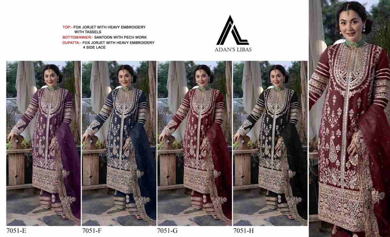 Adans Libas 7051 Colours Vol-2 By Adans Libas 7051-E To 7051-H Series Beautiful Pakistani Suits Colorful Stylish Fancy Casual Wear & Ethnic Wear Faux Georgette Embroidered Dresses At Wholesale Price