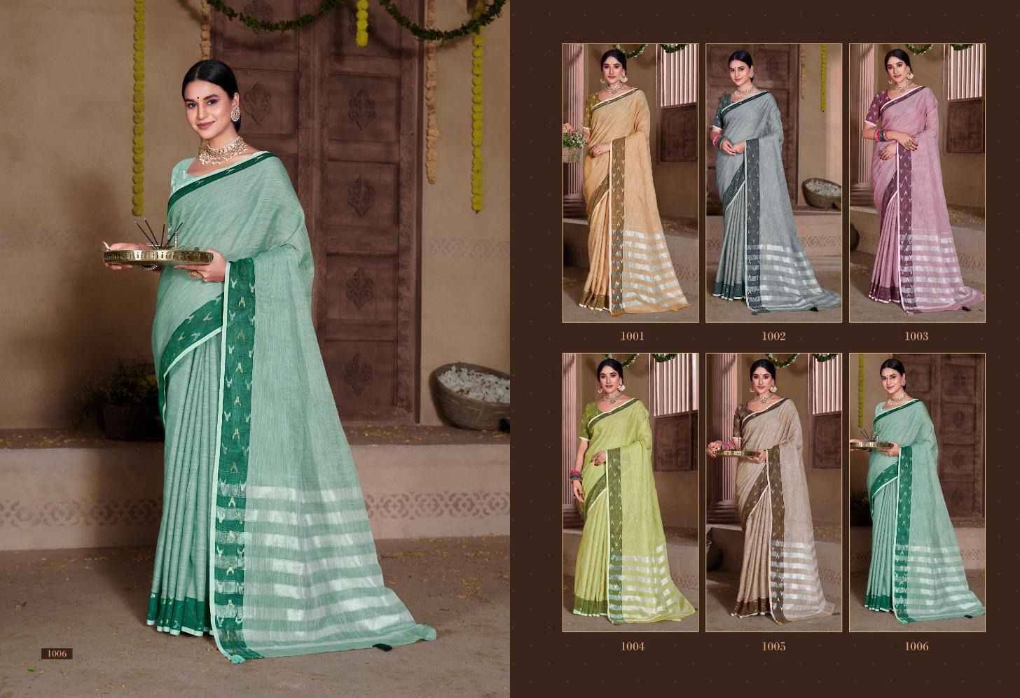 Aarushi Vol-2 By Bunawat 1001 To 1006 Series Indian Traditional Wear Collection Beautiful Stylish Fancy Colorful Party Wear & Occasional Wear Linen Sarees At Wholesale Price