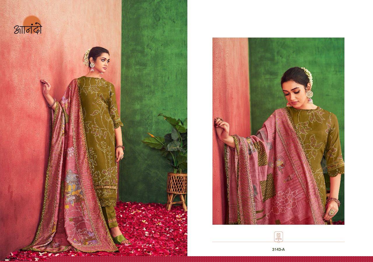 Anando-3143 By Anando 3143-A To 3143-D Series Designer Festive Suits Beautiful Stylish Fancy Colorful Party Wear & Occasional Wear Pure Muslin Silk Dresses At Wholesale Price