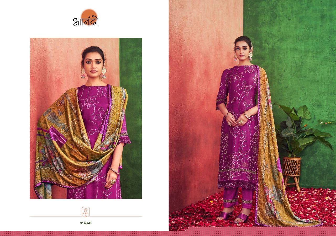 Anando-3143 By Anando 3143-A To 3143-D Series Designer Festive Suits Beautiful Stylish Fancy Colorful Party Wear & Occasional Wear Pure Muslin Silk Dresses At Wholesale Price