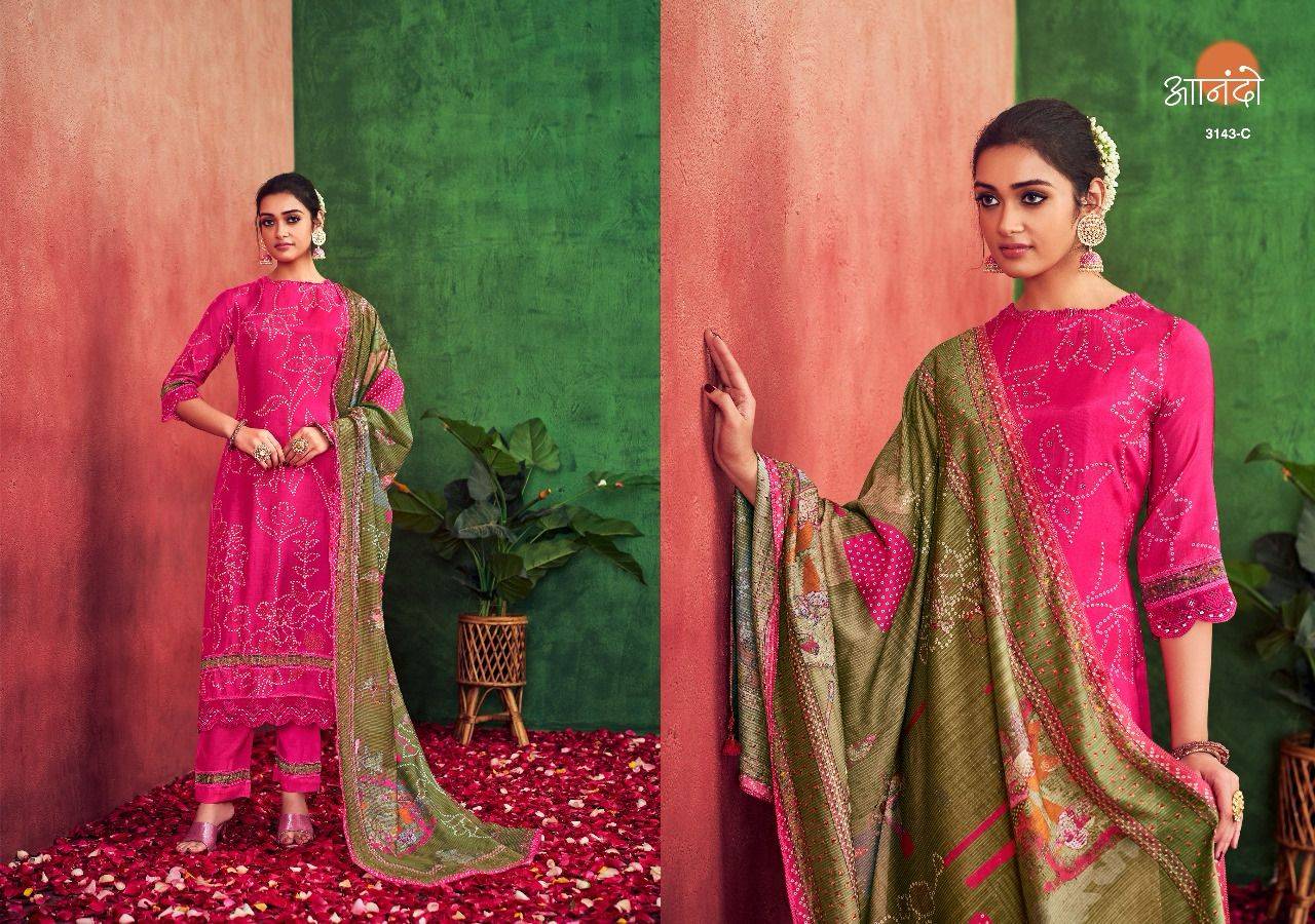 Anando-3143 By Anando 3143-A To 3143-D Series Designer Festive Suits Beautiful Stylish Fancy Colorful Party Wear & Occasional Wear Pure Muslin Silk Dresses At Wholesale Price