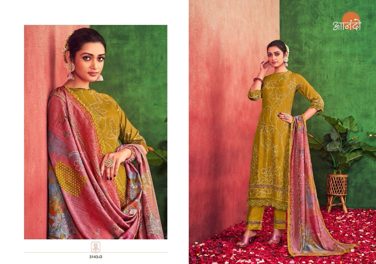 Anando-3143 By Anando 3143-A To 3143-D Series Designer Festive Suits Beautiful Stylish Fancy Colorful Party Wear & Occasional Wear Pure Muslin Silk Dresses At Wholesale Price