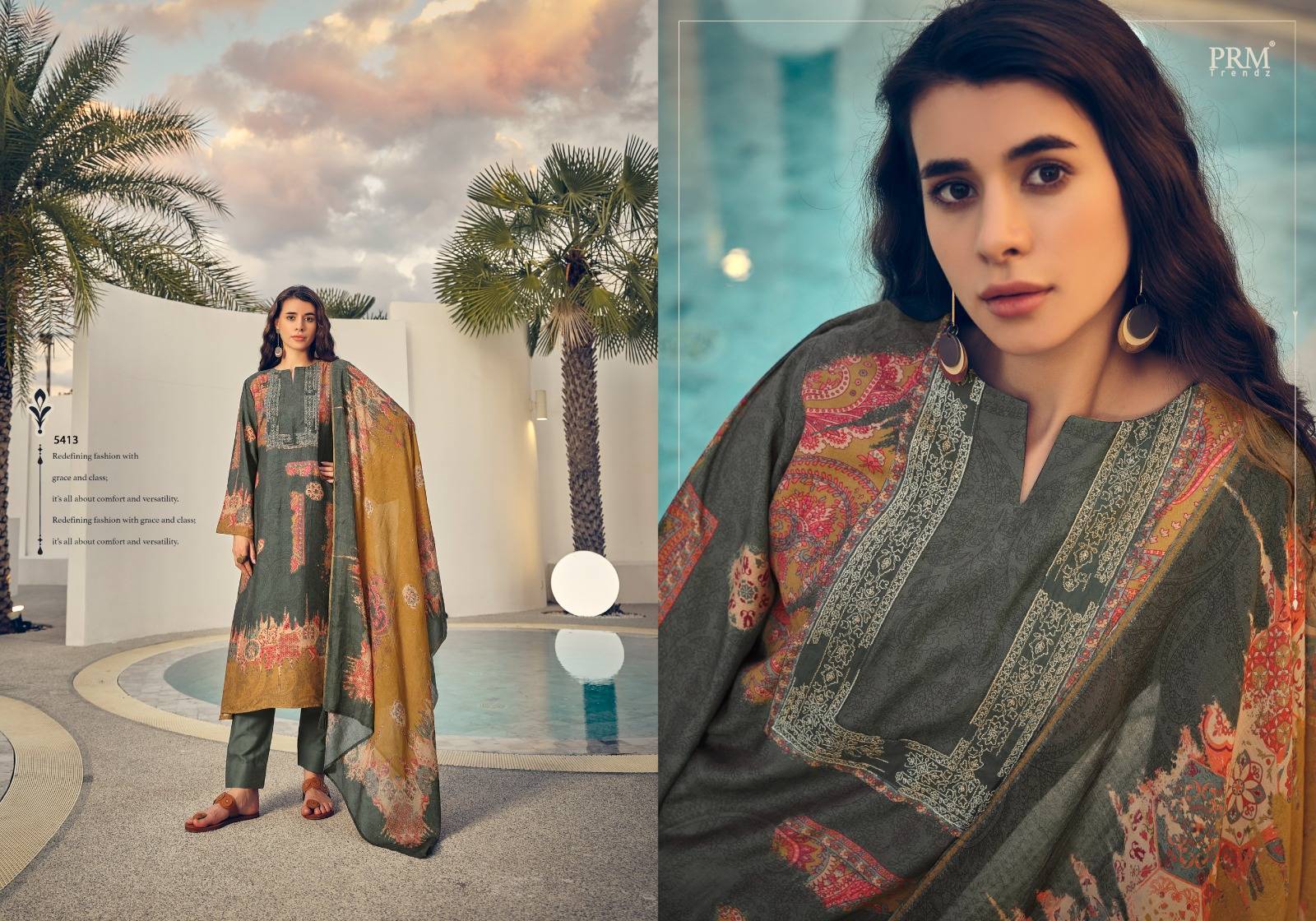Roselyn By Prm Trendz 5409 To 5416 Series Beautiful Pakistani Suits Colorful Stylish Fancy Casual Wear & Ethnic Wear Pure Muslin Silk Dresses At Wholesale Price