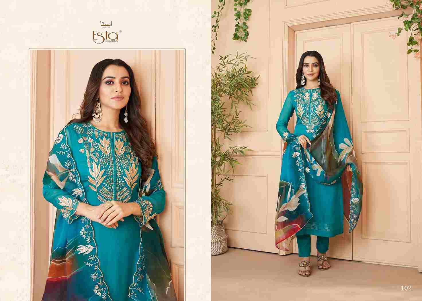 Auram By Esta Designs 101 To 106 Series Beautiful Festive Suits Colorful Stylish Fancy Casual Wear & Ethnic Wear Organza Silk Dresses At Wholesale Price