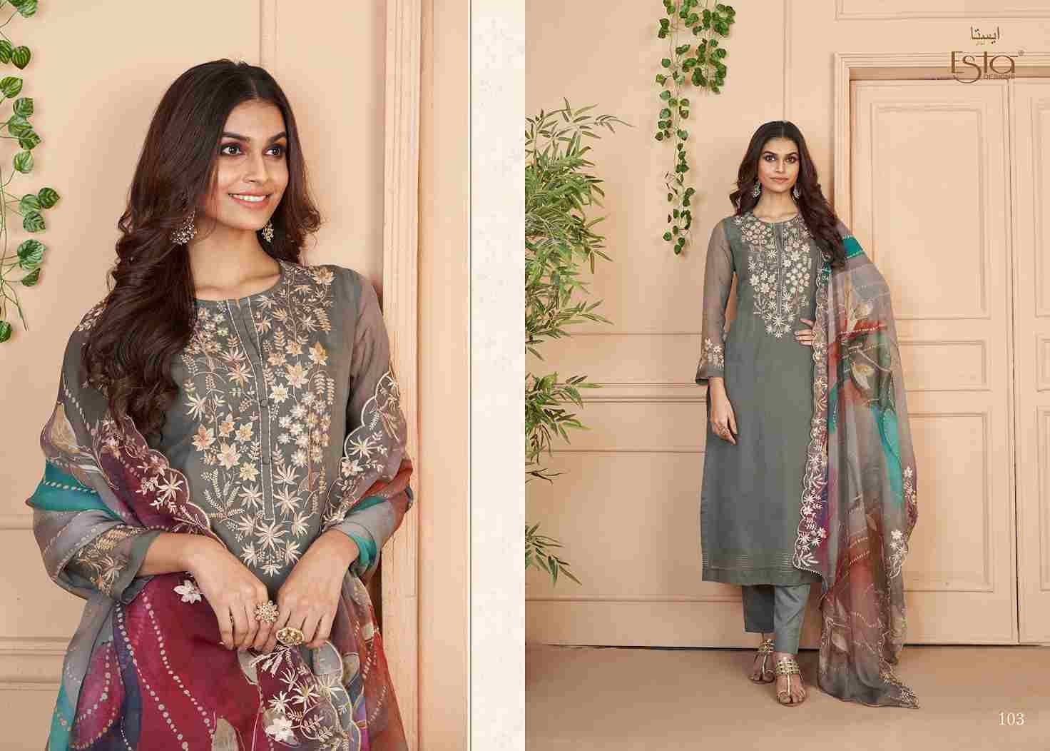 Auram By Esta Designs 101 To 106 Series Beautiful Festive Suits Colorful Stylish Fancy Casual Wear & Ethnic Wear Organza Silk Dresses At Wholesale Price