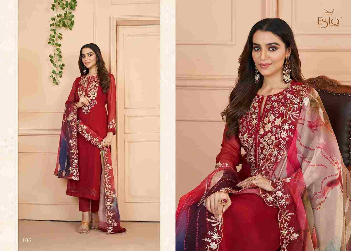 Auram By Esta Designs 101 To 106 Series Beautiful Festive Suits Colorful Stylish Fancy Casual Wear & Ethnic Wear Organza Silk Dresses At Wholesale Price