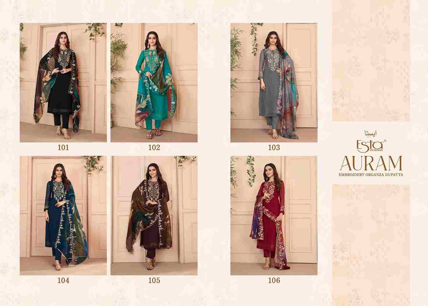 Auram By Esta Designs 101 To 106 Series Beautiful Festive Suits Colorful Stylish Fancy Casual Wear & Ethnic Wear Organza Silk Dresses At Wholesale Price