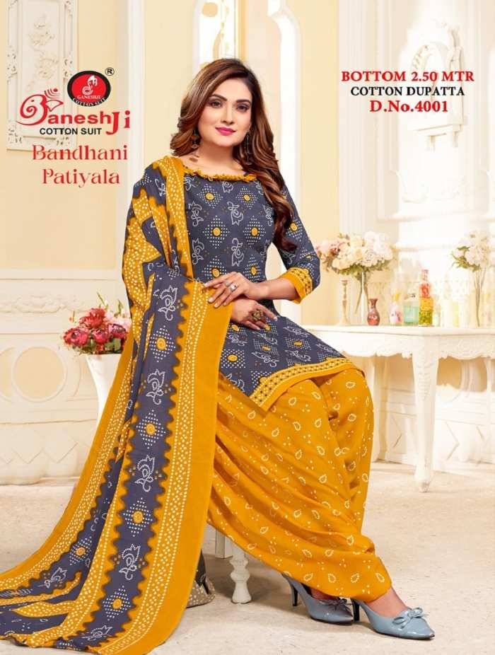Bandhani Patiyala Vol-4 By Ganeshji 4001 To 4010 Series Beautiful Festive Suits Colorful Stylish Fancy Casual Wear & Ethnic Wear Heavy Cotton Print Dresses At Wholesale Price