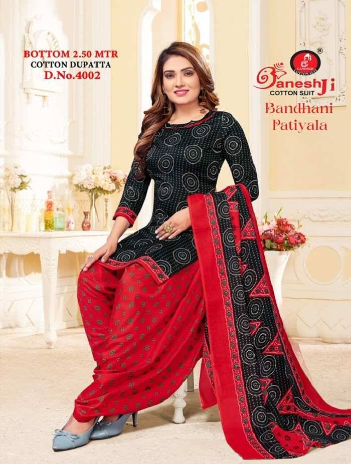 Bandhani Patiyala Vol-4 By Ganeshji 4001 To 4010 Series Beautiful Festive Suits Colorful Stylish Fancy Casual Wear & Ethnic Wear Heavy Cotton Print Dresses At Wholesale Price